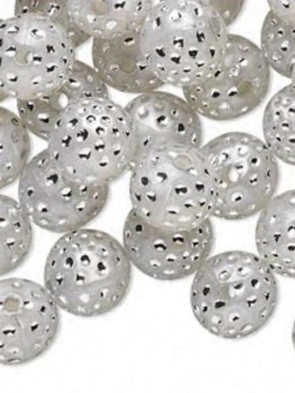 20 Retro Dove Grey & Silver Polka Dot 10mm Round Beads